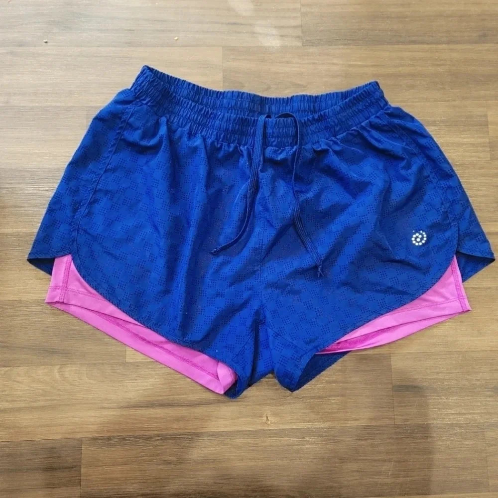 Be Inspired Womans Size Large Running Athletic Shorts Lined Blue/Pink